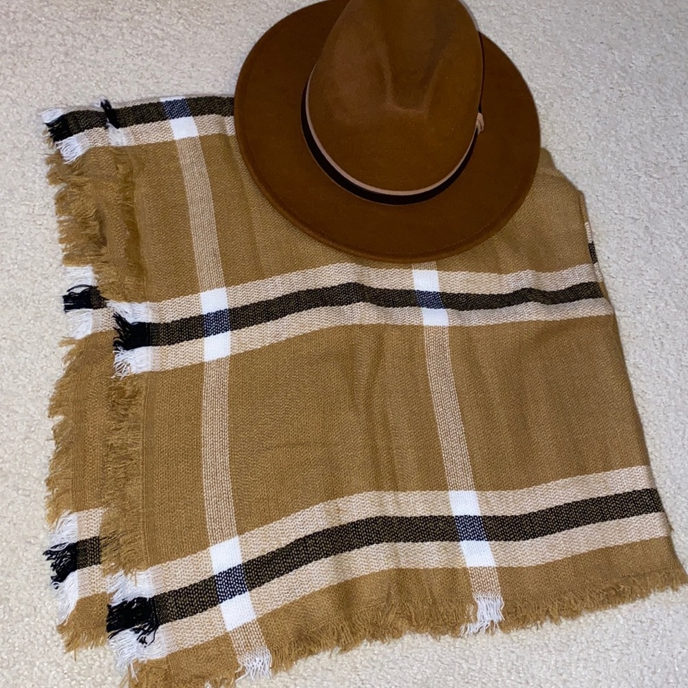 Beige plaid blanket scarf